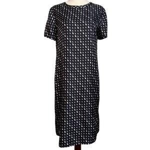 Theory Silk Dress Triangle Print‎ Short Sleeve Black White Dress S